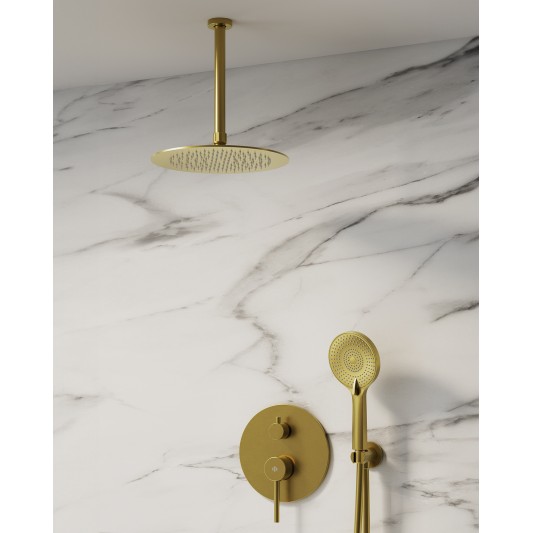 Conjunto de ducha empotrado monomando Sirio oro con rociador de techo C3086OR-T