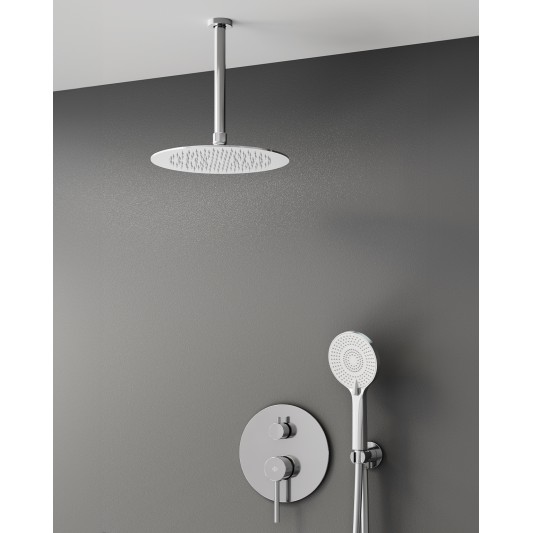 Conjunto de ducha empotrado monomando Sirio cromo con rociador de techo C3086-T