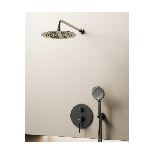 Conjunto de ducha empotrado monomando Sirio titanio con rociador de pared C3086T-P