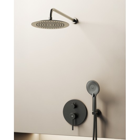 Conjunto de ducha empotrado monomando Sirio titanio con rociador de pared C3086T-P