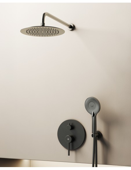 Conjunto de ducha empotrado monomando Sirio titanio con rociador de pared C3086T-P