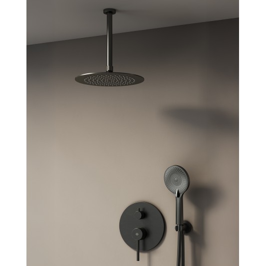Conjunto de ducha empotrado monomando Sirio titanio con rociador de techo C3086T-T