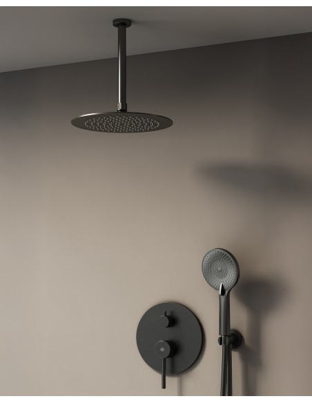Conjunto de ducha empotrado monomando Sirio titanio con rociador de techo C3086T-T