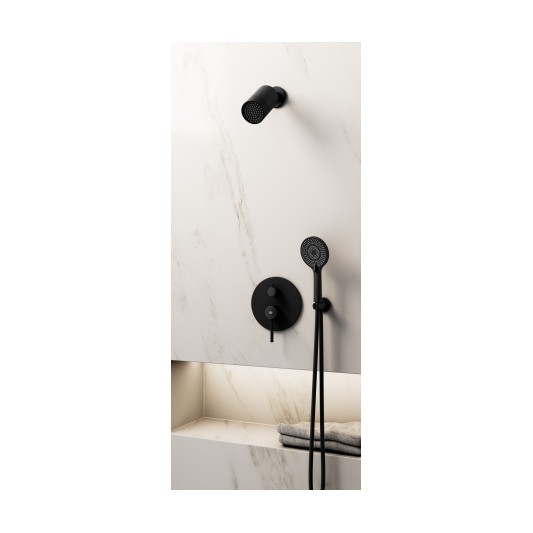 Conjunto de ducha empotrado monomando Sirio negro con rociador minimal C3087-M