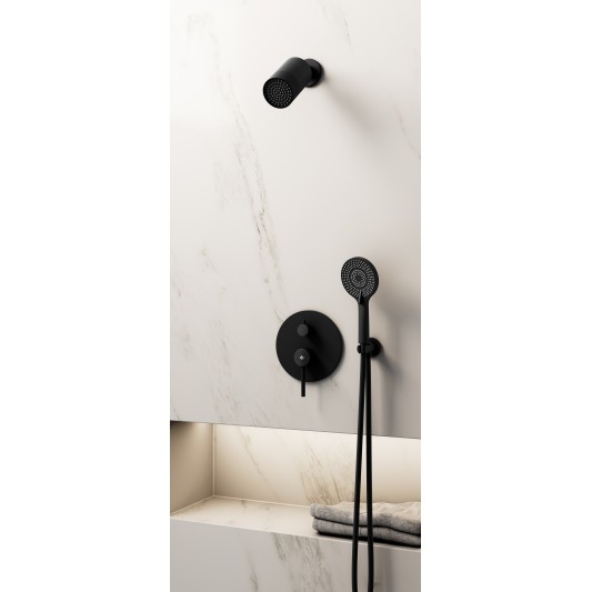 Conjunto de ducha empotrado monomando Sirio negro con rociador minimal C3087-M