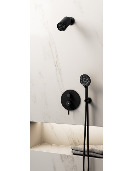 Conjunto de ducha empotrado monomando Sirio negro con rociador minimal C3087-M