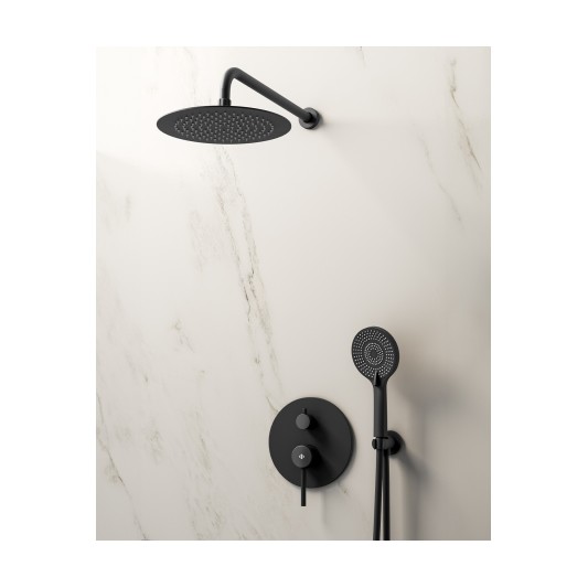 Conjunto de ducha empotrado monomando Sirio negro con rociador de pared C3087-P