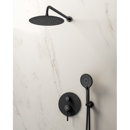 Conjunto de ducha empotrado monomando Sirio negro con rociador de pared C3087-P
