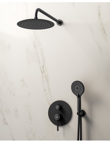 Conjunto de ducha empotrado monomando Sirio negro con rociador de pared C3087-P