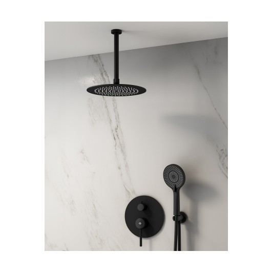 Conjunto de ducha empotrado monomando Sirio negro con rociador de techo C3087-T