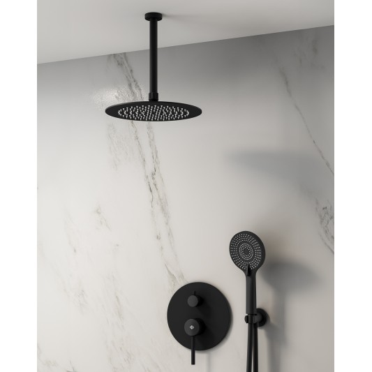 Conjunto de ducha empotrado monomando Sirio negro con rociador de techo C3087-T