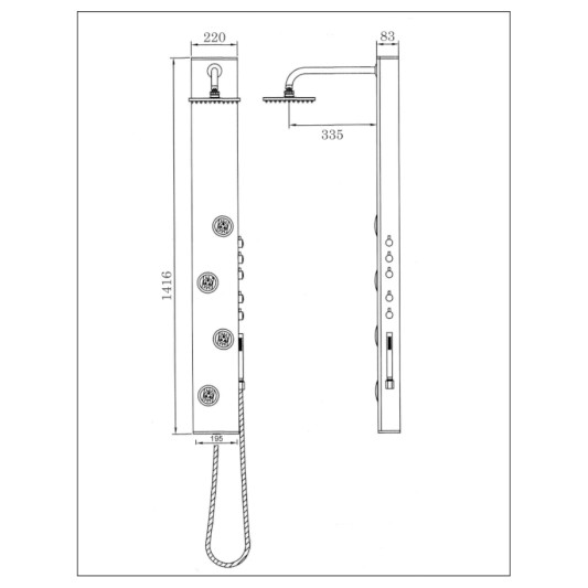 Columna de hidromasaje Suderland cromo 0506