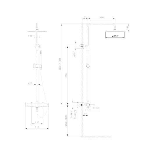 Columna de ducha monomando Round titanio 3098 2