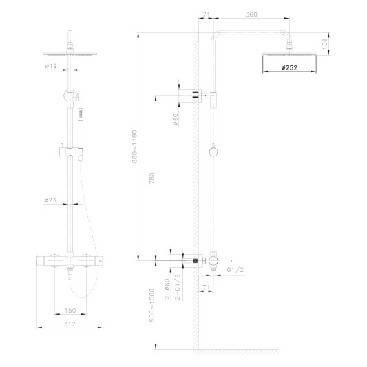 Columna de ducha monomando Round titanio 3098