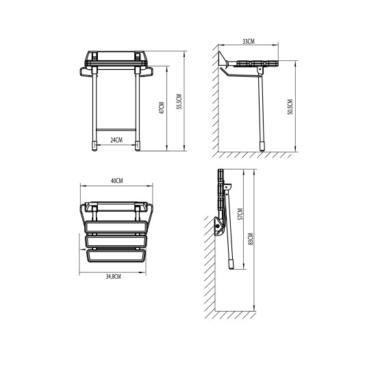 Asiento plegable para ducha blanco y cromo GME 3030 2