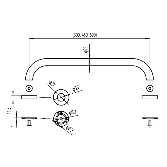 Barra de apoyo para ducha de acero inoxidable 30 cm GME 3031 2