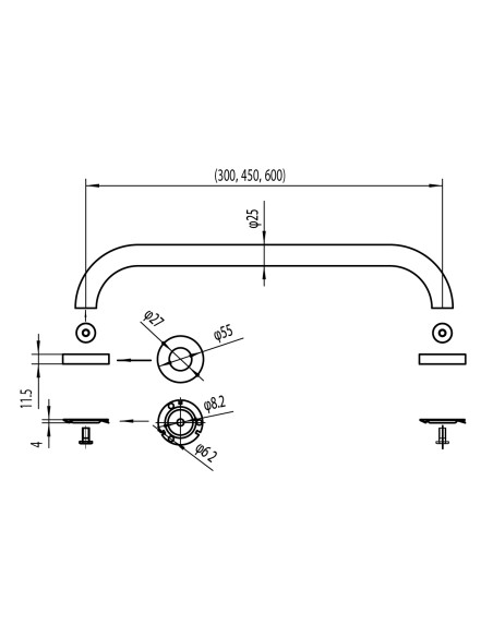 Barra de apoyo para ducha de acero inoxidable 30 cm GME 3031