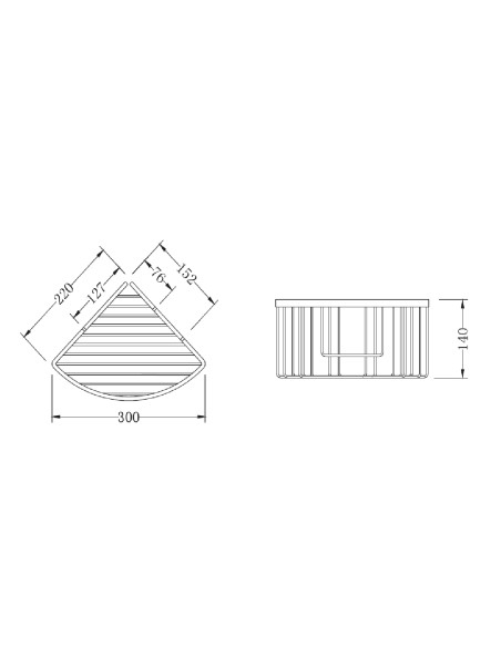 Plano técnico - Cesta de rincón para ducha de acero inoxidable titanio GME 0394T