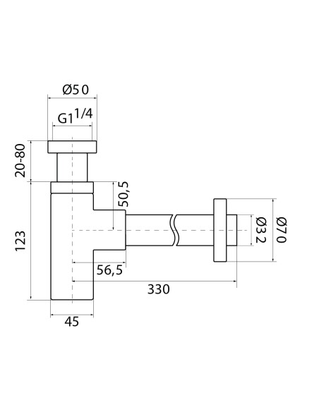 Plano técnico - Sifón minimal de lavabo blanco GME 0352BL