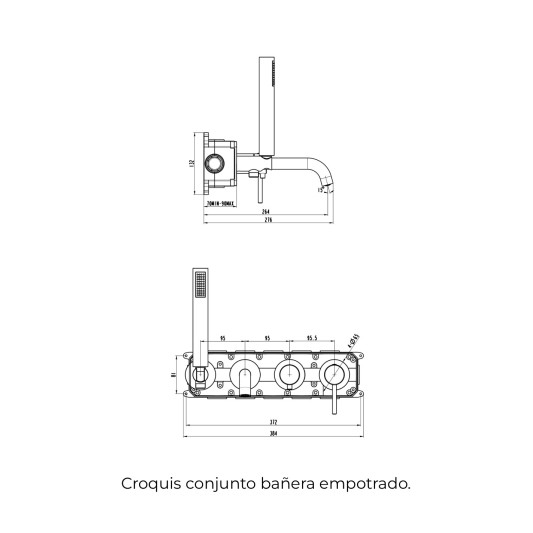 Conjunto empotrado de bañera Sirio níquel cepillado GME 3251NK