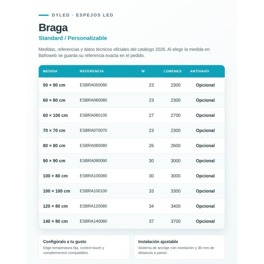 Espejo LED Braga de Dyled, Standard y Standard Pro