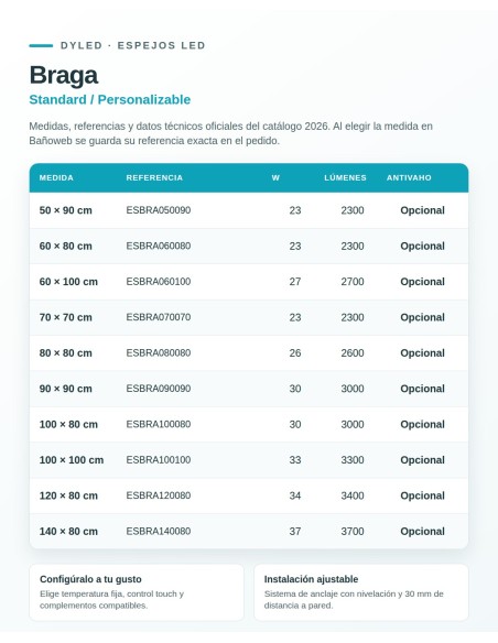 Espejo LED Braga de Dyled, Standard y Standard Pro