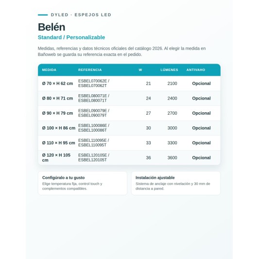 Espejo LED Belén de Dyled, Standard y Standard Pro