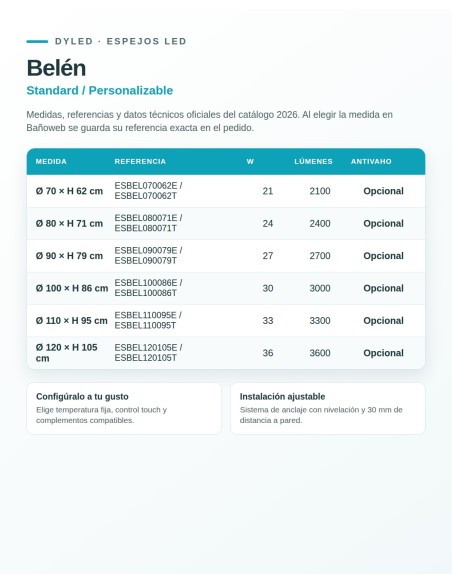 Espejo LED Belén de Dyled, Standard y Standard Pro