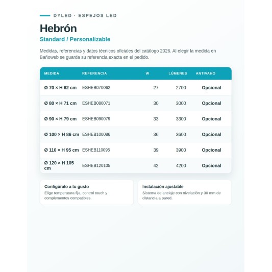 Espejo LED Hebrón de Dyled, Standard y Standard Pro