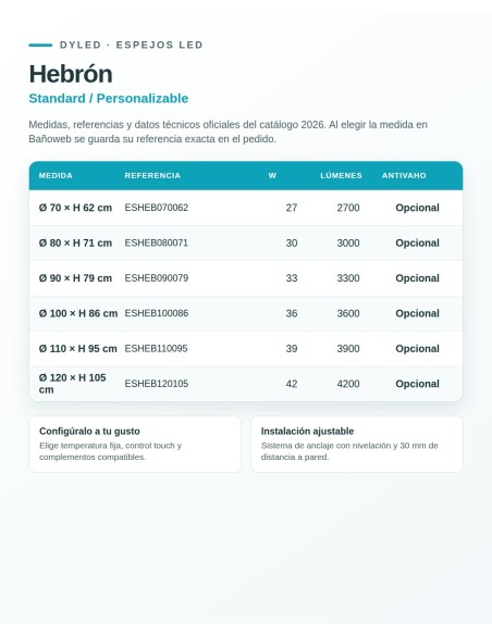 Espejo LED Hebrón de Dyled, Standard y Standard Pro