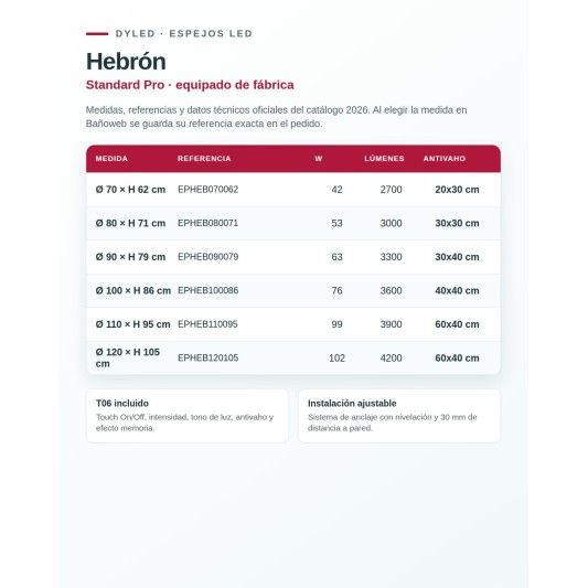 Espejo LED Hebrón de Dyled, Standard y Standard Pro