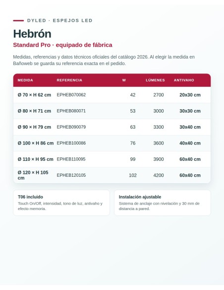 Espejo LED Hebrón de Dyled, Standard y Standard Pro