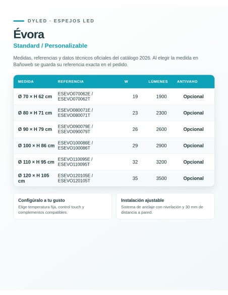 Espejo LED Évora de Dyled, Standard y Standard Pro