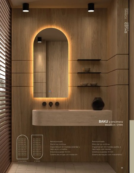 Espejo LED Baku de Dyled, Standard y Standard Pro