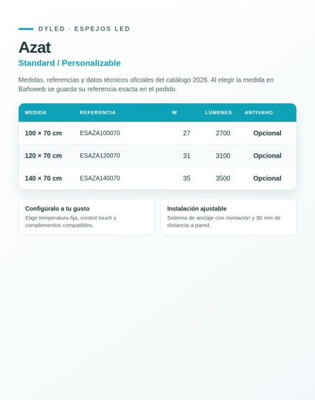 Espejo LED Azat de Dyled, Standard y Standard Pro