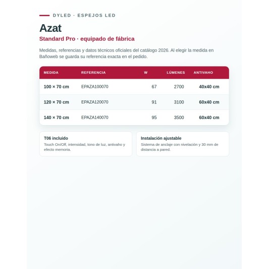 Espejo LED Azat de Dyled, Standard y Standard Pro