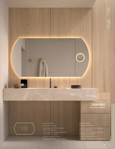 Espejo LED Danubio de Dyled, Standard y Standard Pro