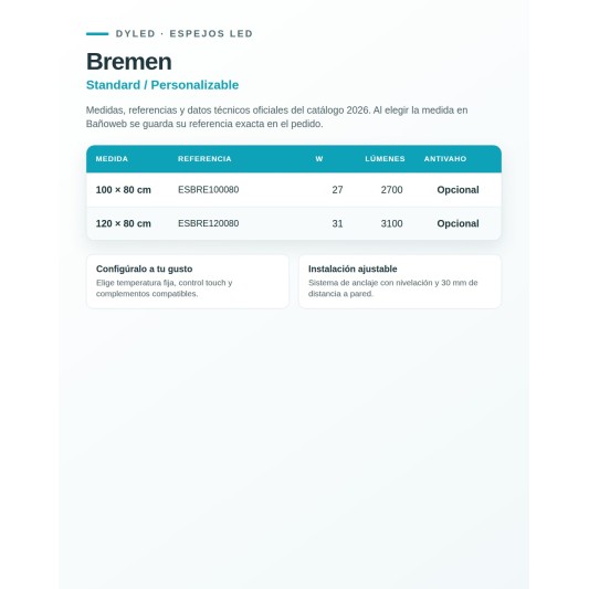Espejo LED Bremen de Dyled, Standard y Standard Pro