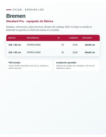Espejo LED Bremen de Dyled, Standard y Standard Pro