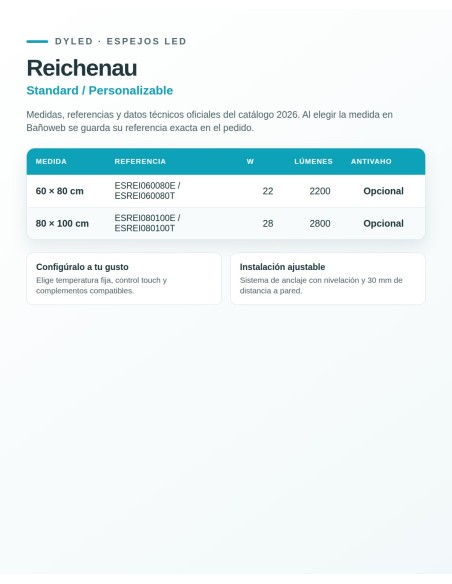 Espejo LED Reichenau de Dyled, Standard y Standard Pro