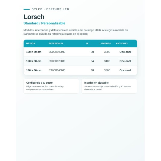 Espejo LED Lorsch de Dyled, Standard y Standard Pro