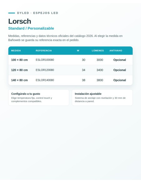 Espejo LED Lorsch de Dyled, Standard y Standard Pro