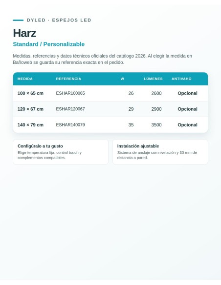 Espejo LED Harz de Dyled, Standard y Standard Pro