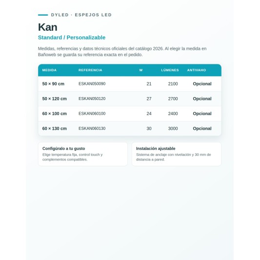 Espejo LED Kan de Dyled, Standard y Standard Pro
