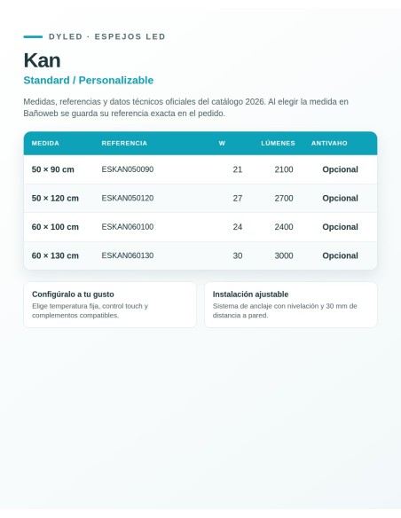 Espejo LED Kan de Dyled, Standard y Standard Pro