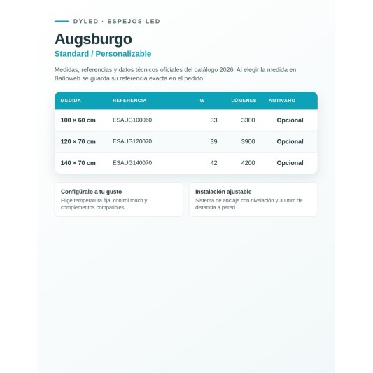 Espejo LED Augsburgo de Dyled, Standard y Standard Pro