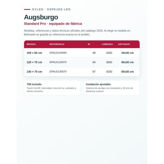 Espejo LED Augsburgo de Dyled, Standard y Standard Pro