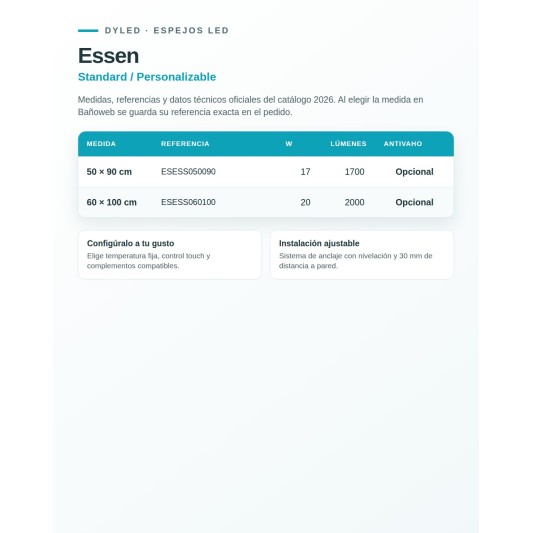 Espejo LED Essen de Dyled, Standard y Standard Pro