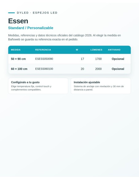Espejo LED Essen de Dyled, Standard y Standard Pro