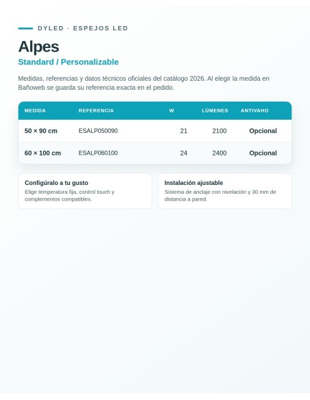 Espejo LED Alpes de Dyled, Standard y Standard Pro